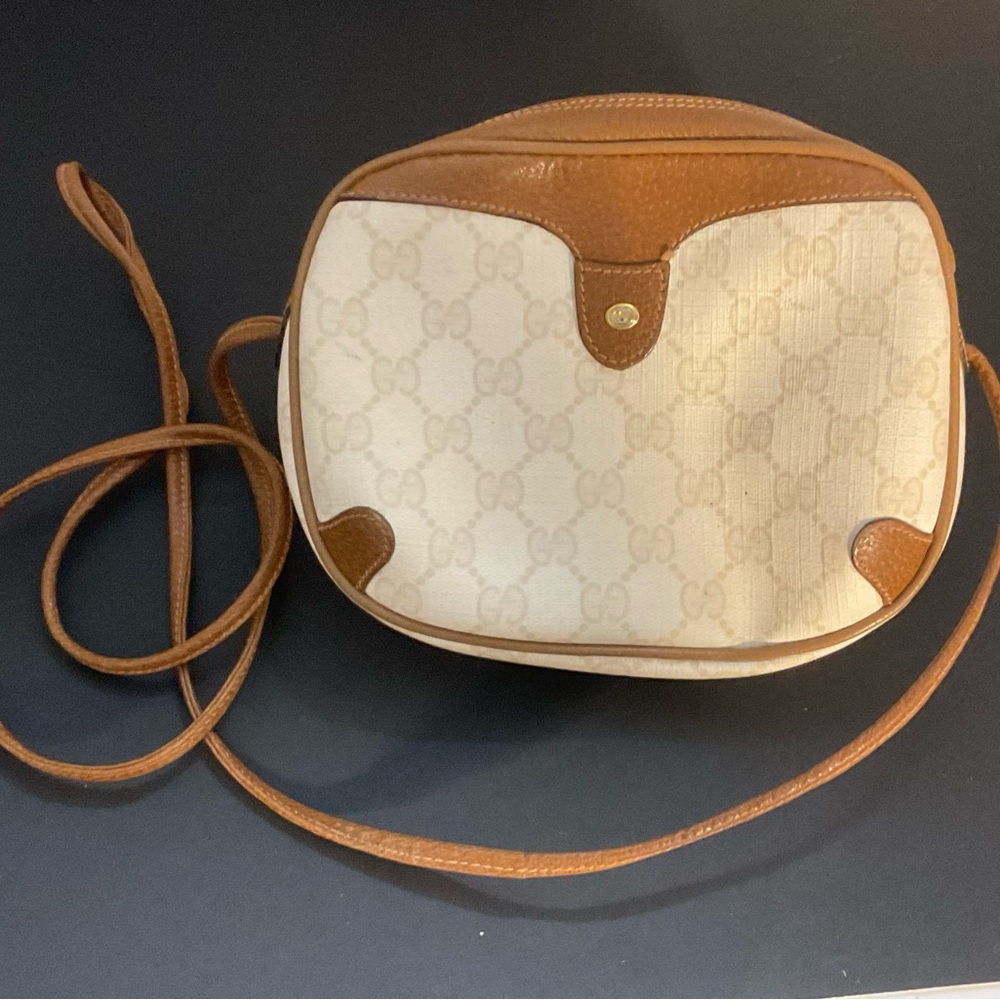 Vintage Gucci Cream and Tan GG Crossbody Bag